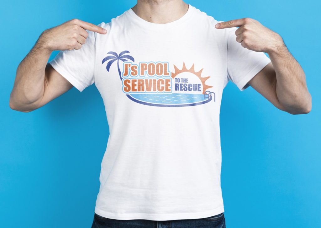 J's Pool Service to the rescue T-shirt design mockup Cobia Marketing Design